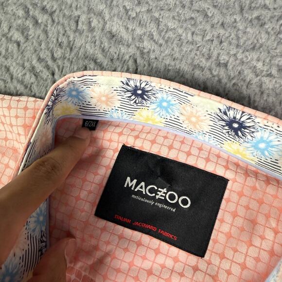 Maceoo Button Shirt Mens 6 2XL Galileo Blocks Orange Flip Cuff Italian Jacquard - Picture 3 of 9